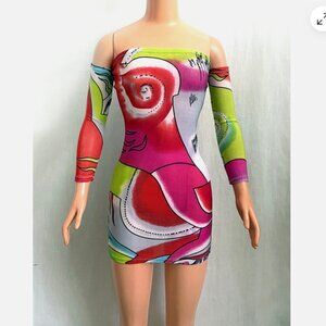 Abstract Multicolor Print Mini Dress for My Size Barbie Doll 36" New OOAK